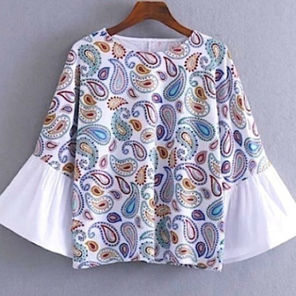 Zara Paisley Patterned Bell Sleeve Bohemain Top​